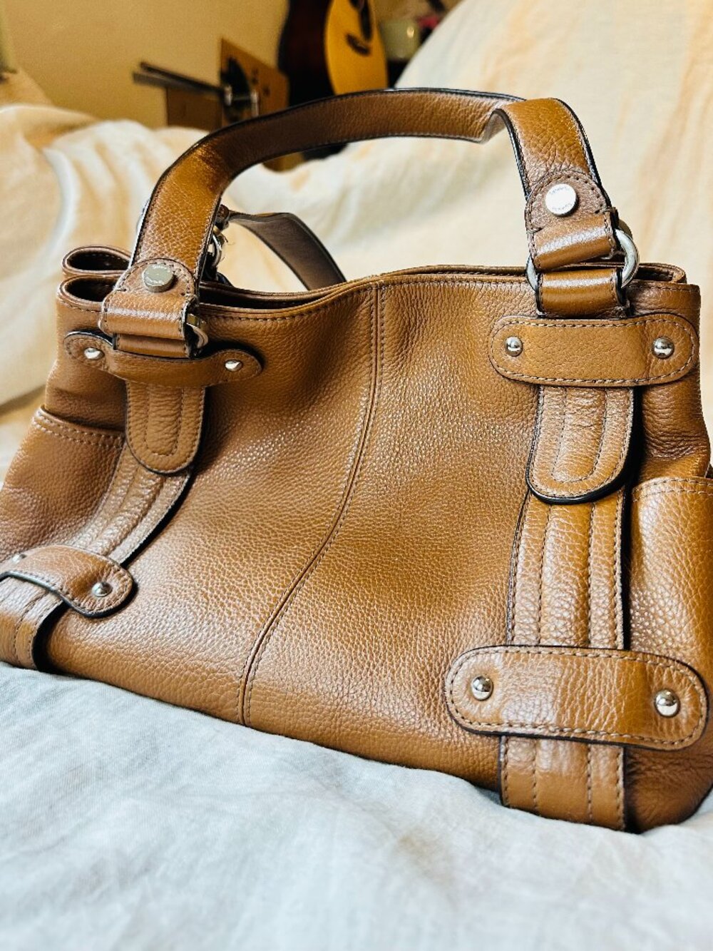 Tignanello Tan Pebble Leather Designer Shoulder Bag